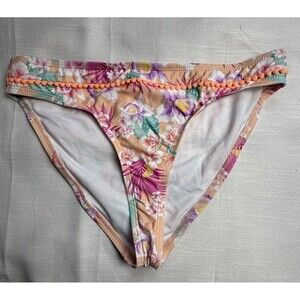 Hobie Peach Pastel Tropical Print Bikini Bottom Sz 16 New